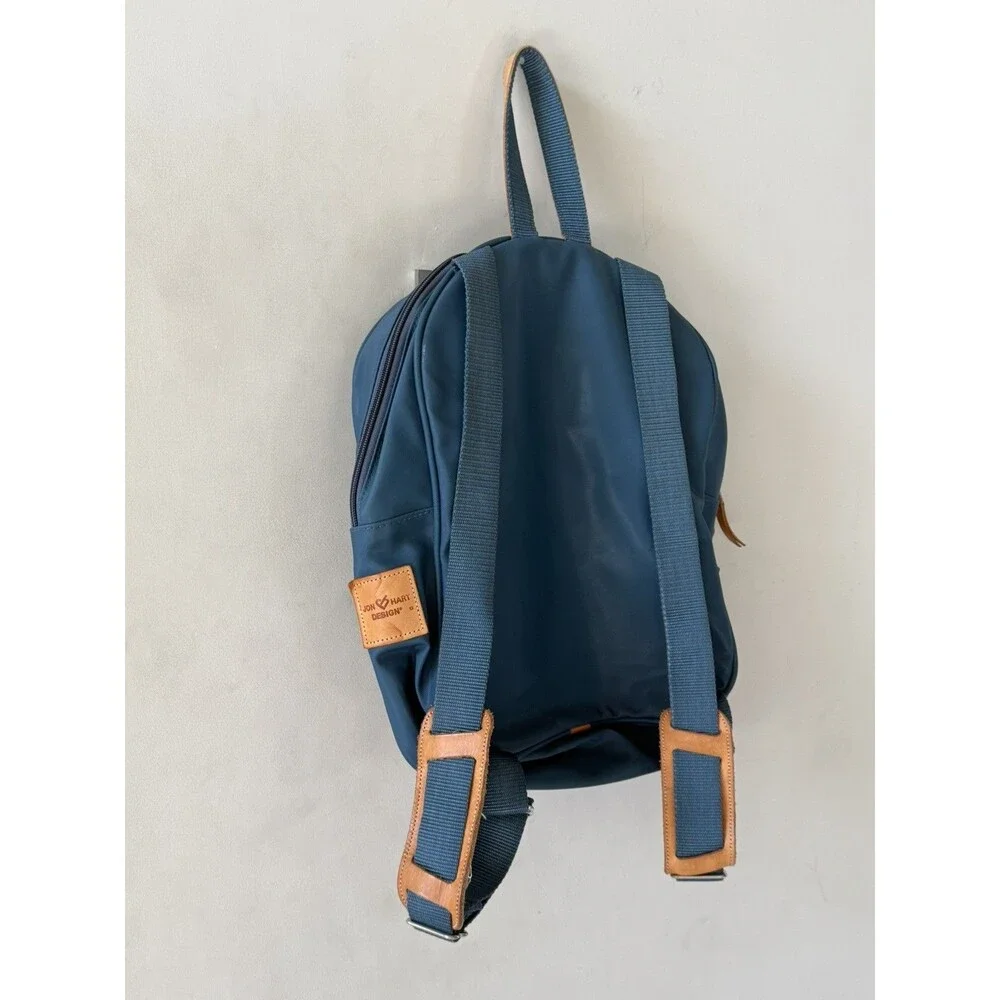 JON HART Genuine Leather Blue Coated Canvas Unisex Backpack KRE $260